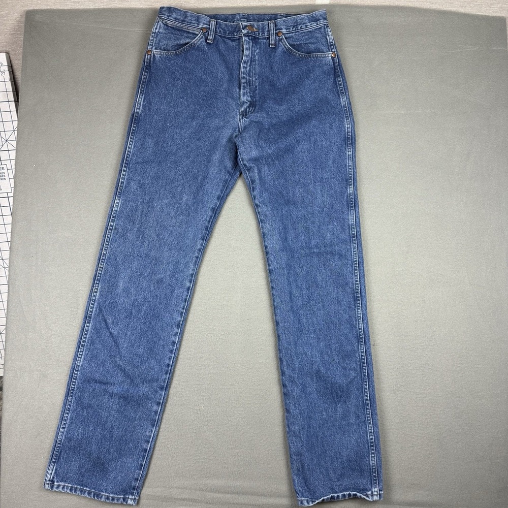 Wrangler 13MWZGK Western Cowboy Cut Blue Denim Jeans Mens Size 34 x 36‎